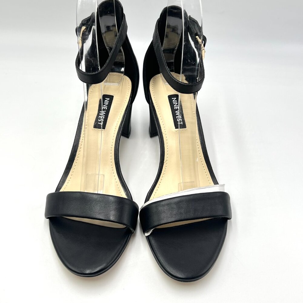 Nine West Womens 6.5 Pruce Black Leather Classic Block Heel Sandals Heels‎ Shoes - Picture 2 of 15